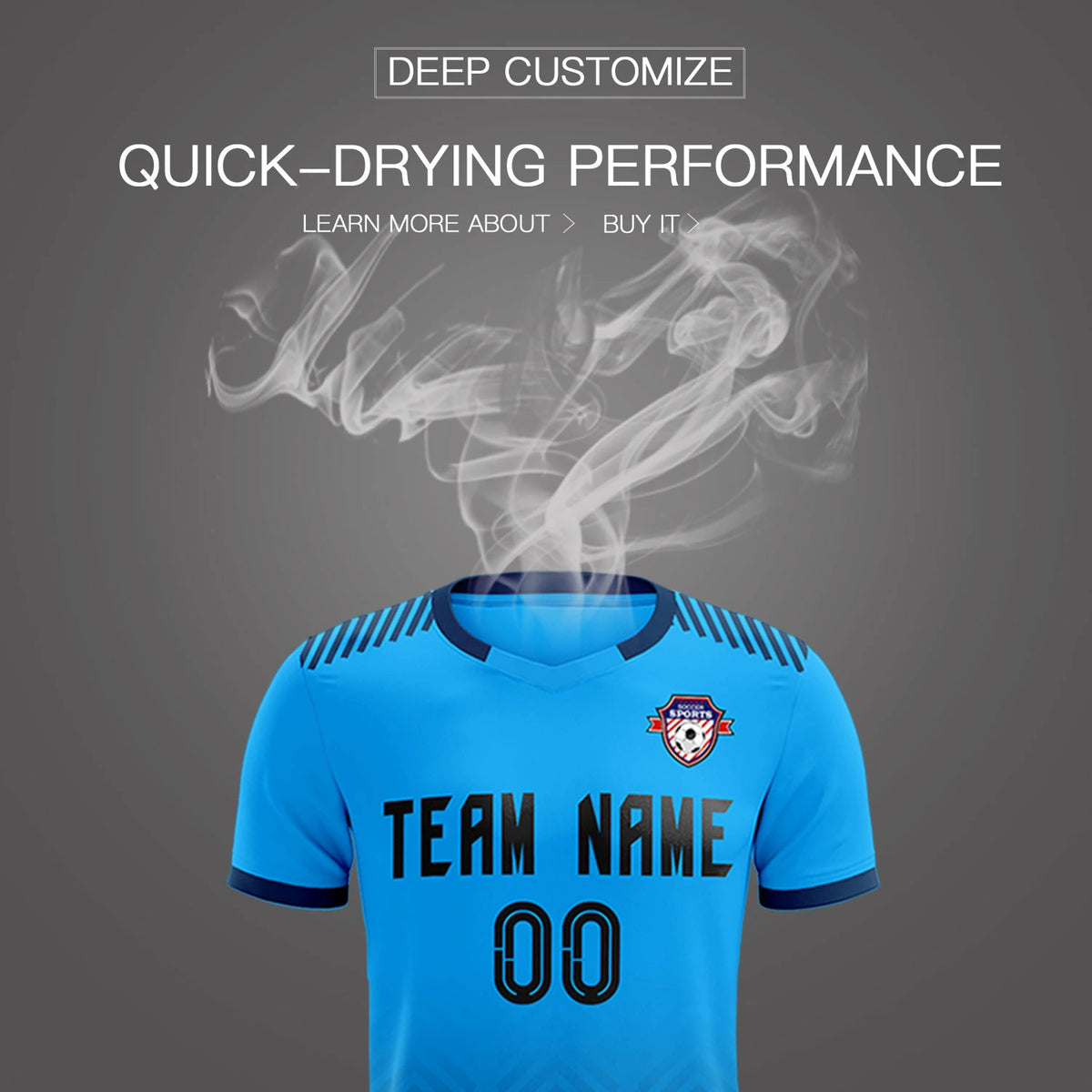 Custom Powder Blue Navy Printing Sportswear Soccer Sets Jersey