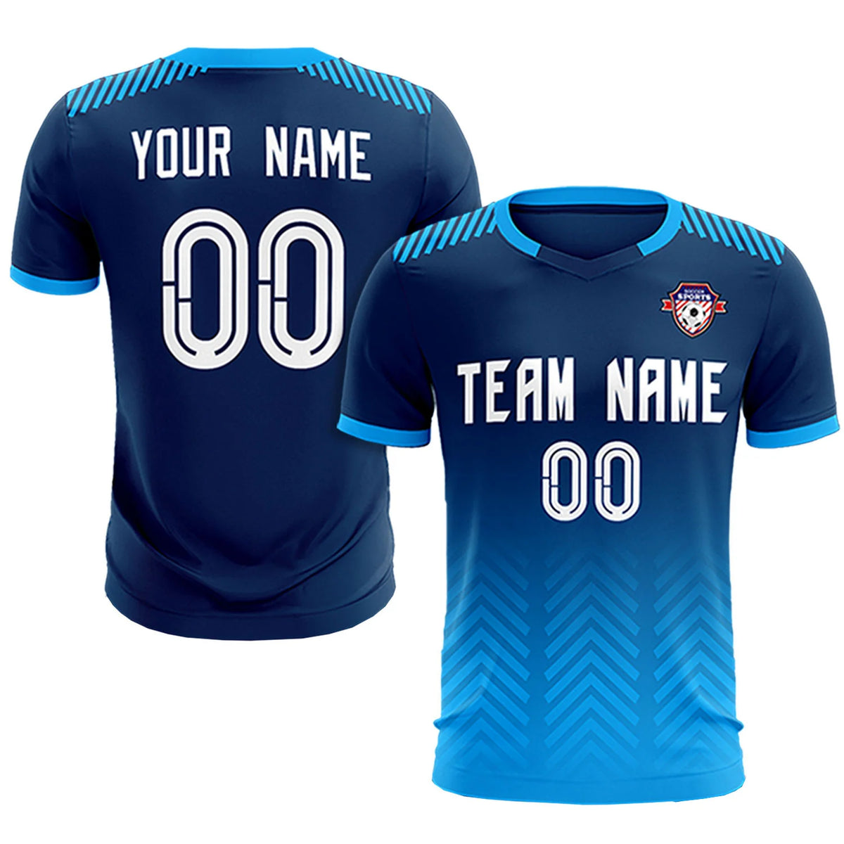 Custom Navy Powder Blue Printing Sportswear Soccer Sets Jersey