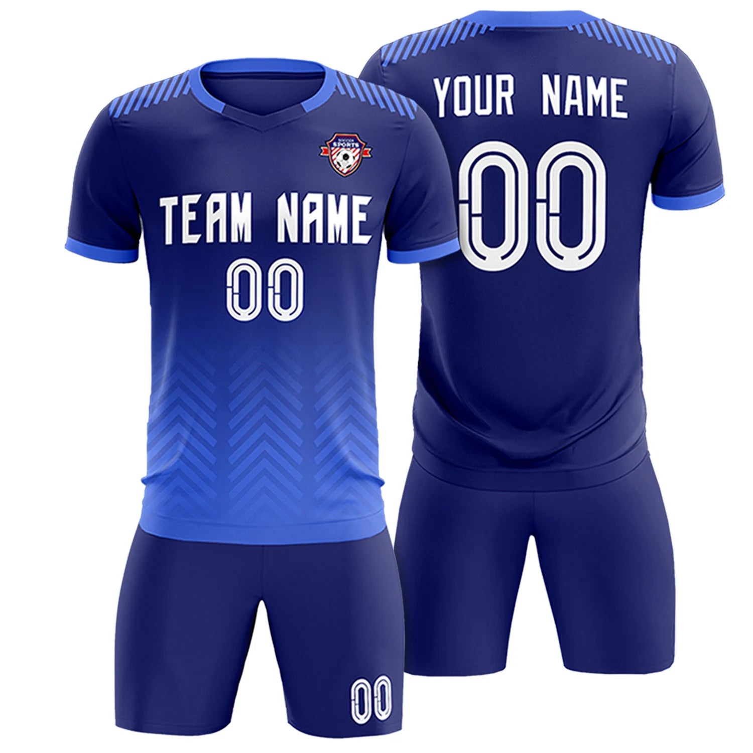Custom Navy Light Blue Printing Sportswear Soccer Sets Jersey