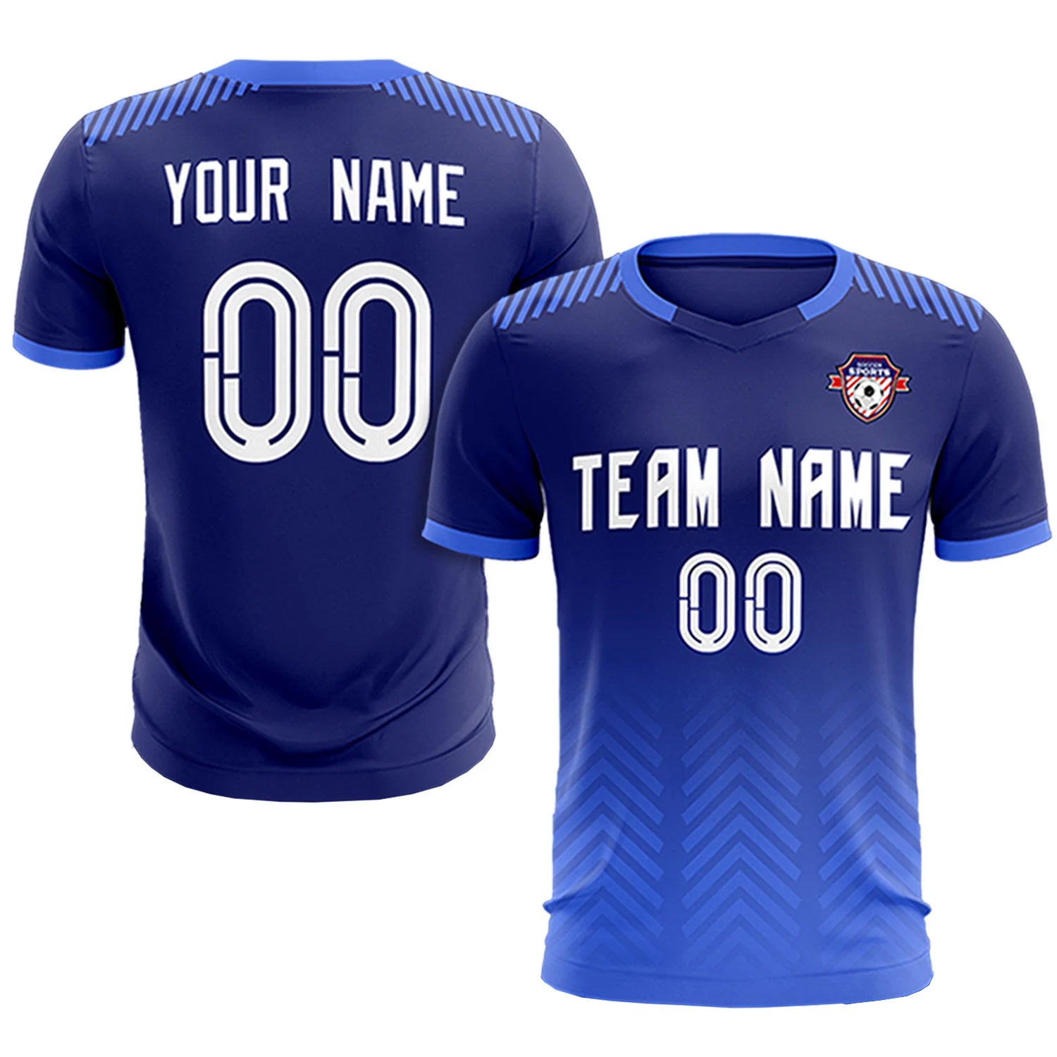 Custom Navy Light Blue Printing Sportswear Soccer Sets Jersey