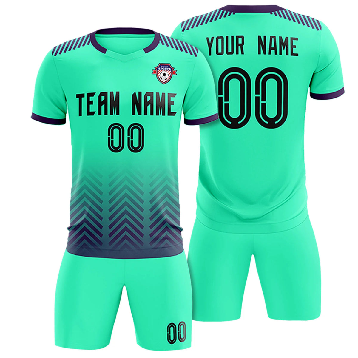 Custom Bright Green Purple Printing Sportswear Soccer Sets Jersey