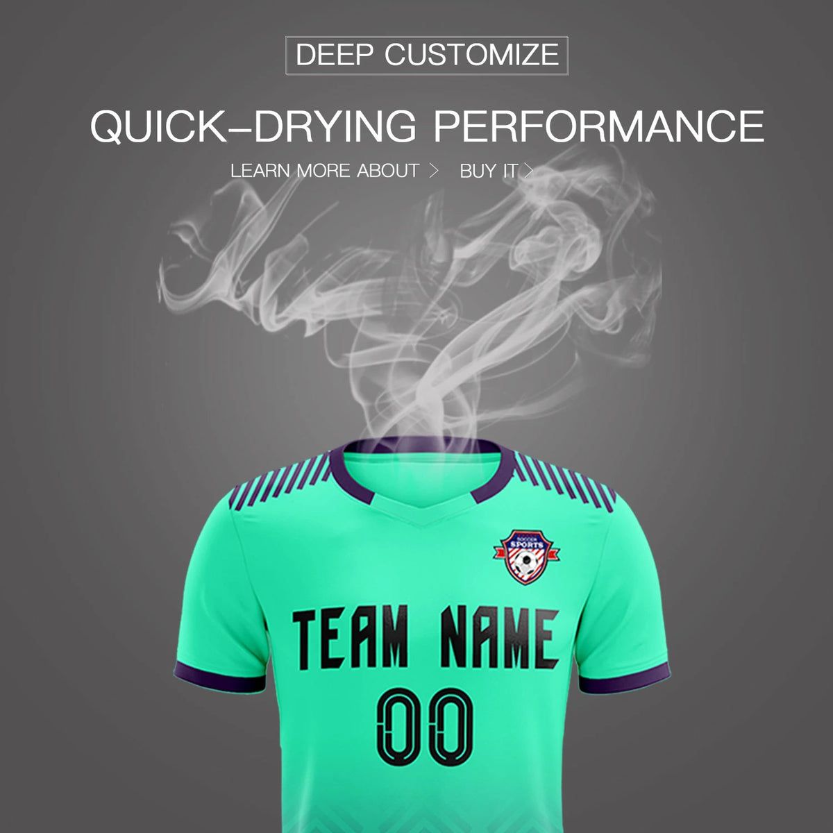 Custom Bright Green Purple Printing Sportswear Soccer Sets Jersey