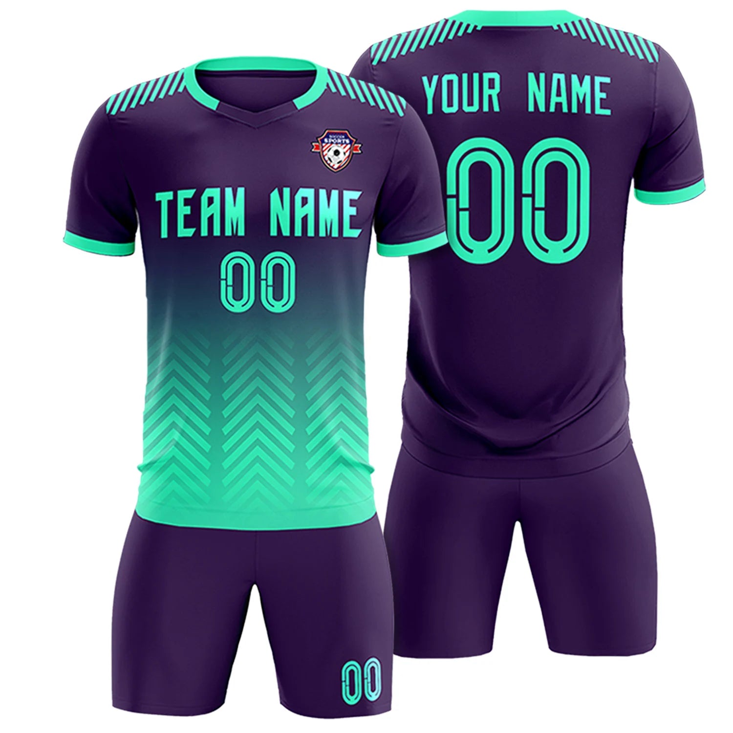 Custom Purple Bright Green Printing Sportswear Soccer Sets Jersey
