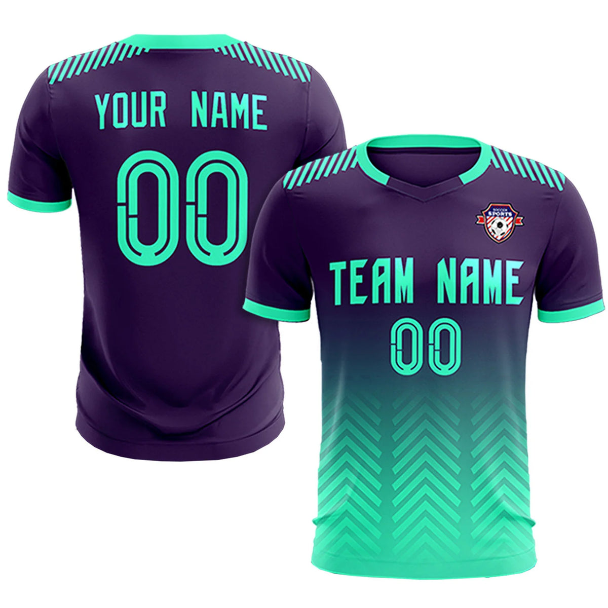 Custom Purple Bright Green Printing Sportswear Soccer Sets Jersey