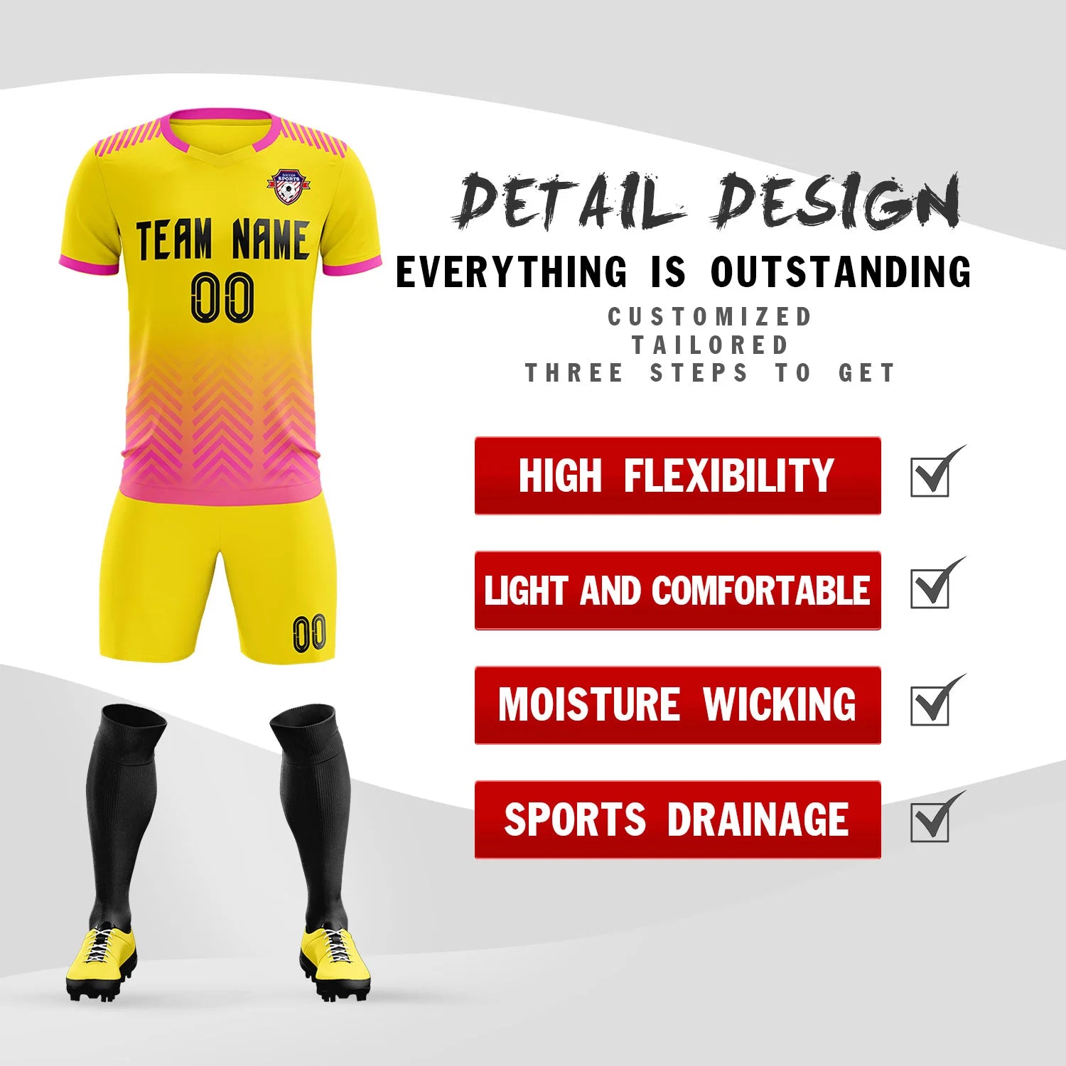 Custom Gold01 Pink Printing Sportswear Soccer Sets Jersey