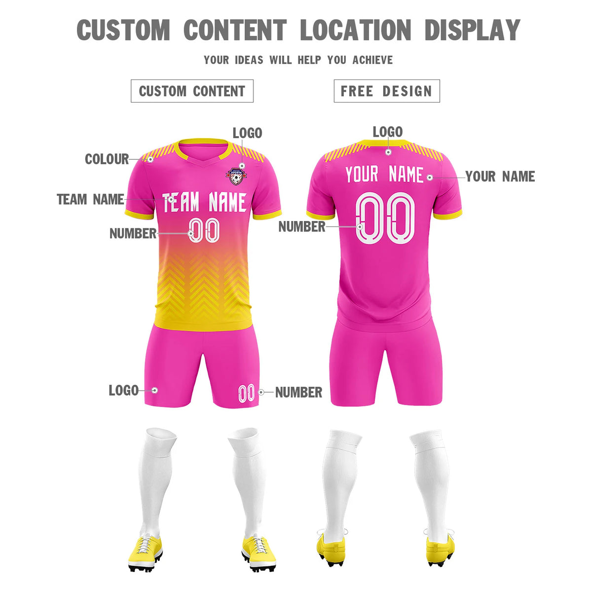 Custom Pink Gold01 Printing Sportswear Soccer Sets Jersey