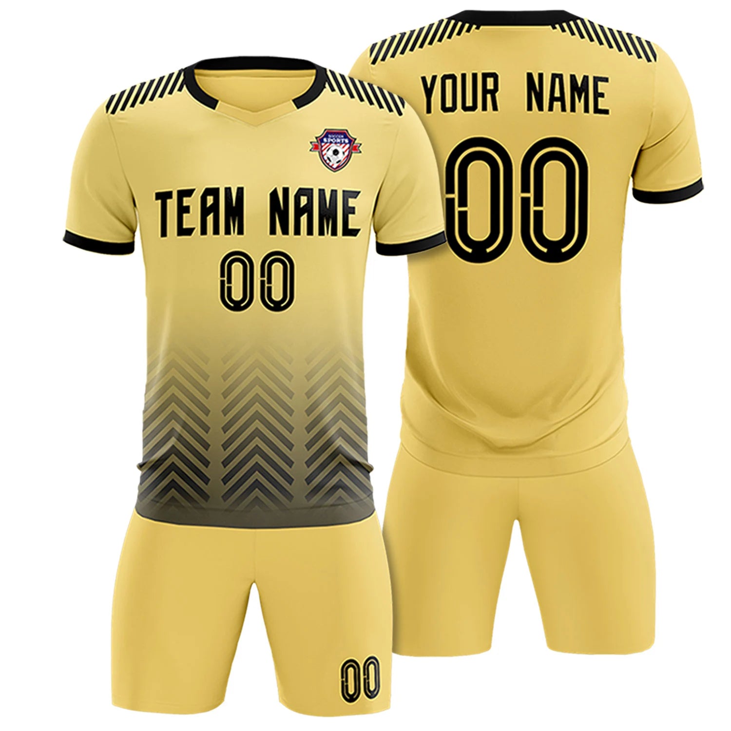 Custom Khaki Black Printing Sportswear Soccer Sets Jersey