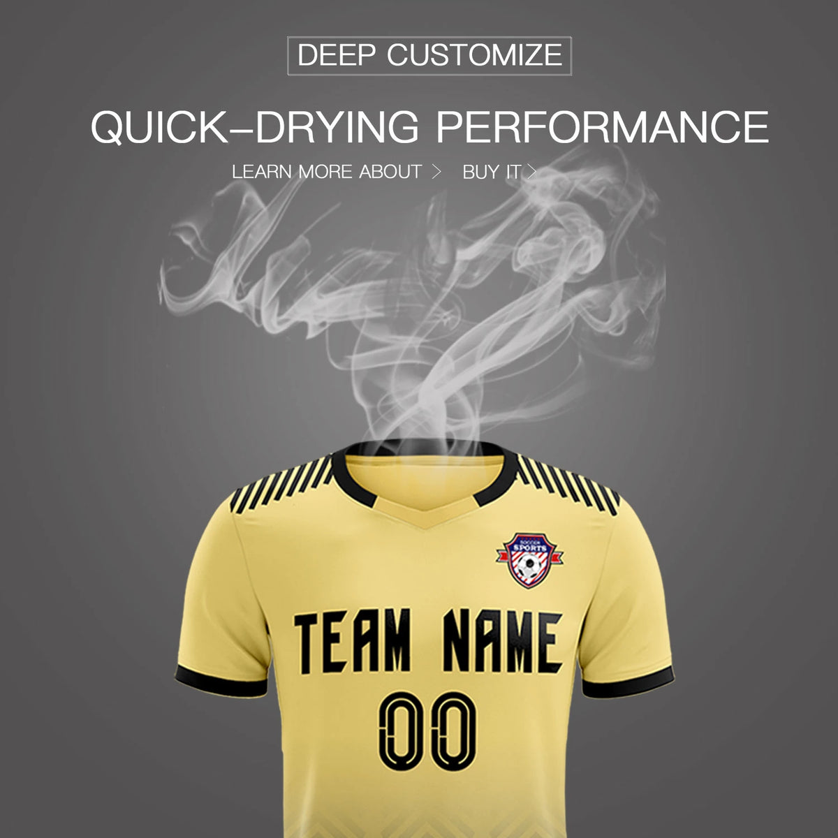 Custom Khaki Black Printing Sportswear Soccer Sets Jersey