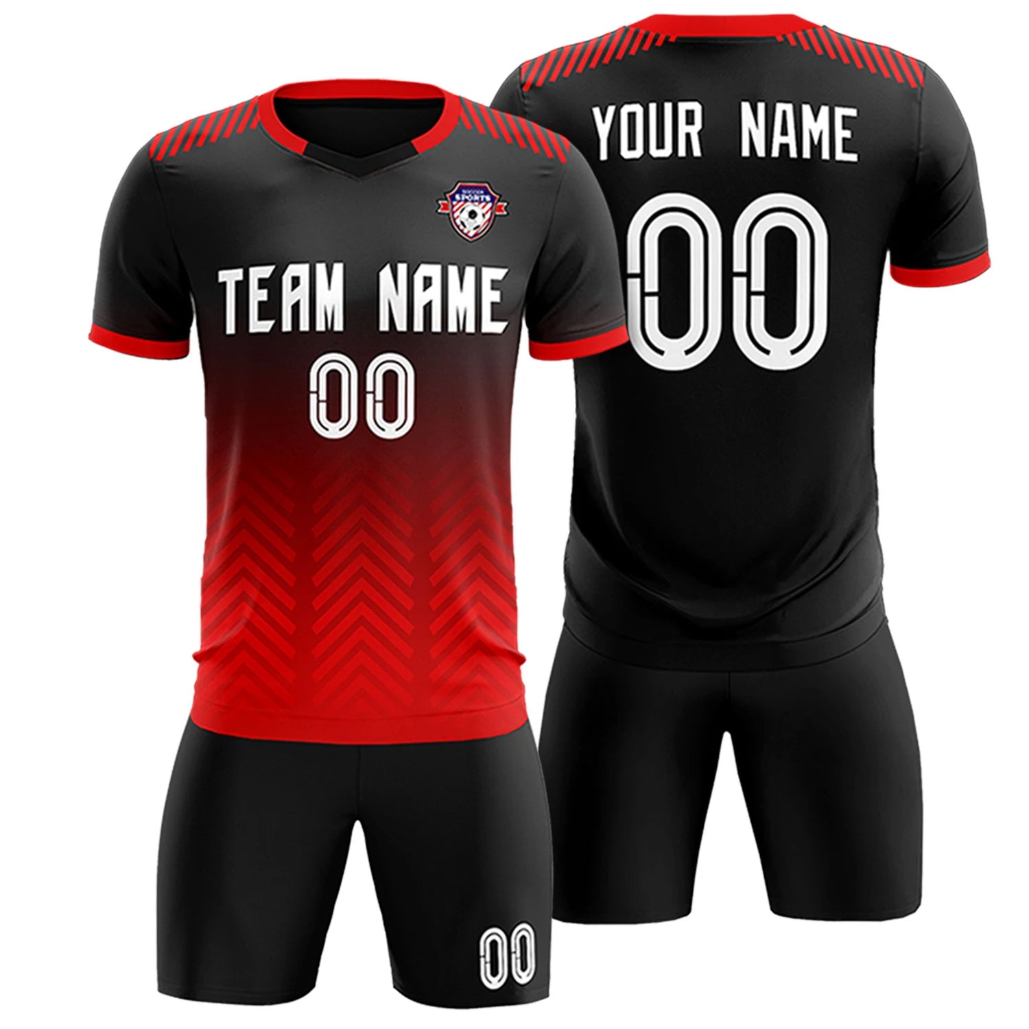 Custom Black Red Printing Sportswear Soccer Sets Jersey