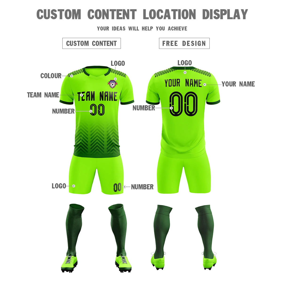 Custom Neon Green Green Printing Sportswear Soccer Sets Jersey