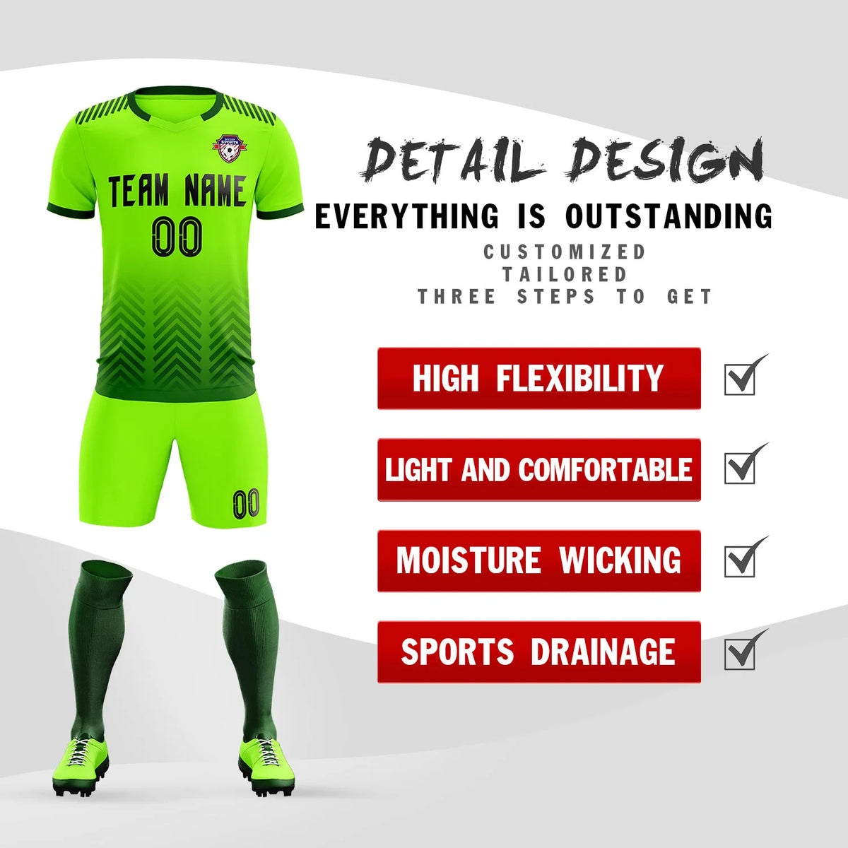 Custom Neon Green Green Printing Sportswear Soccer Sets Jersey