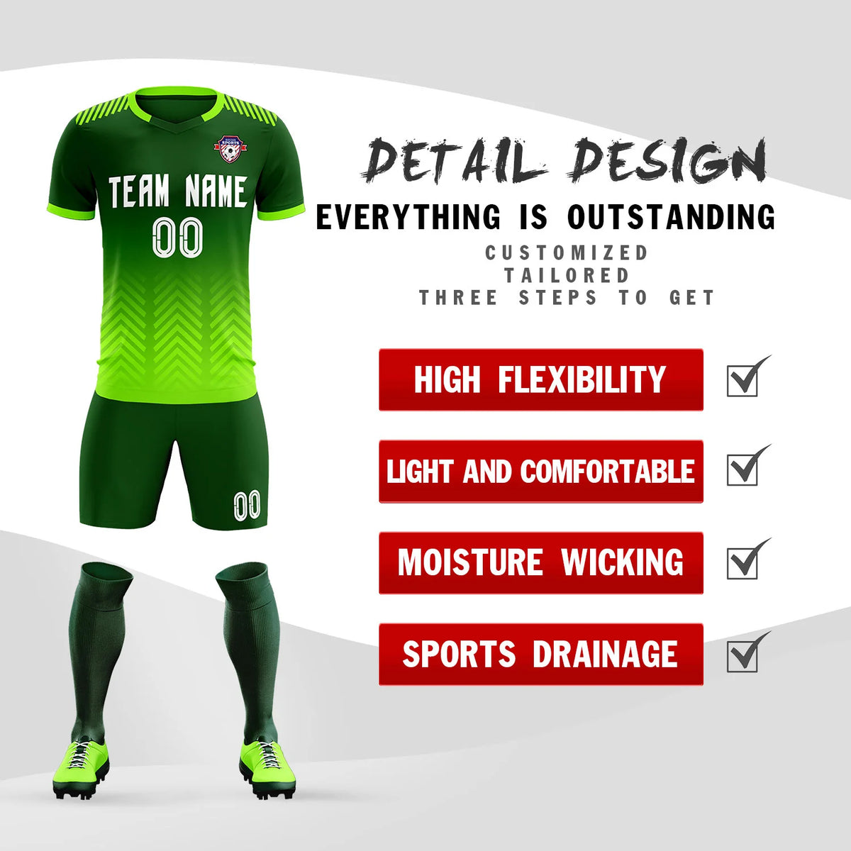 Custom Green Neon Green Printing Sportswear Soccer Sets Jersey