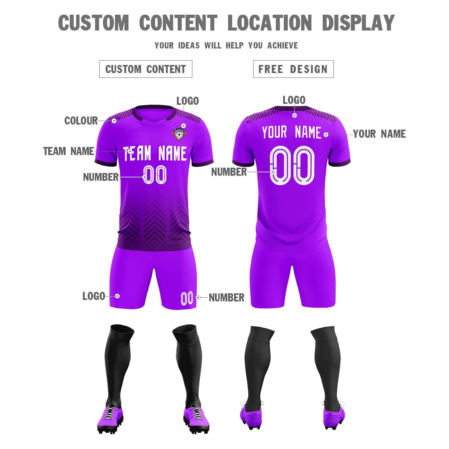 Custom Purple Dark Purple Printing Sportswear Soccer Sets Jersey
