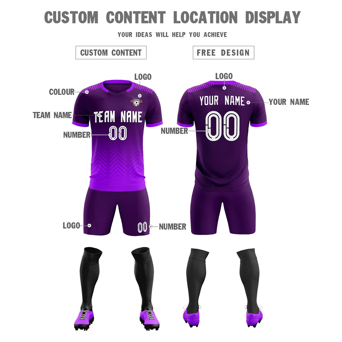 Custom Dark Purple Purple Printing Sportswear Soccer Sets Jersey
