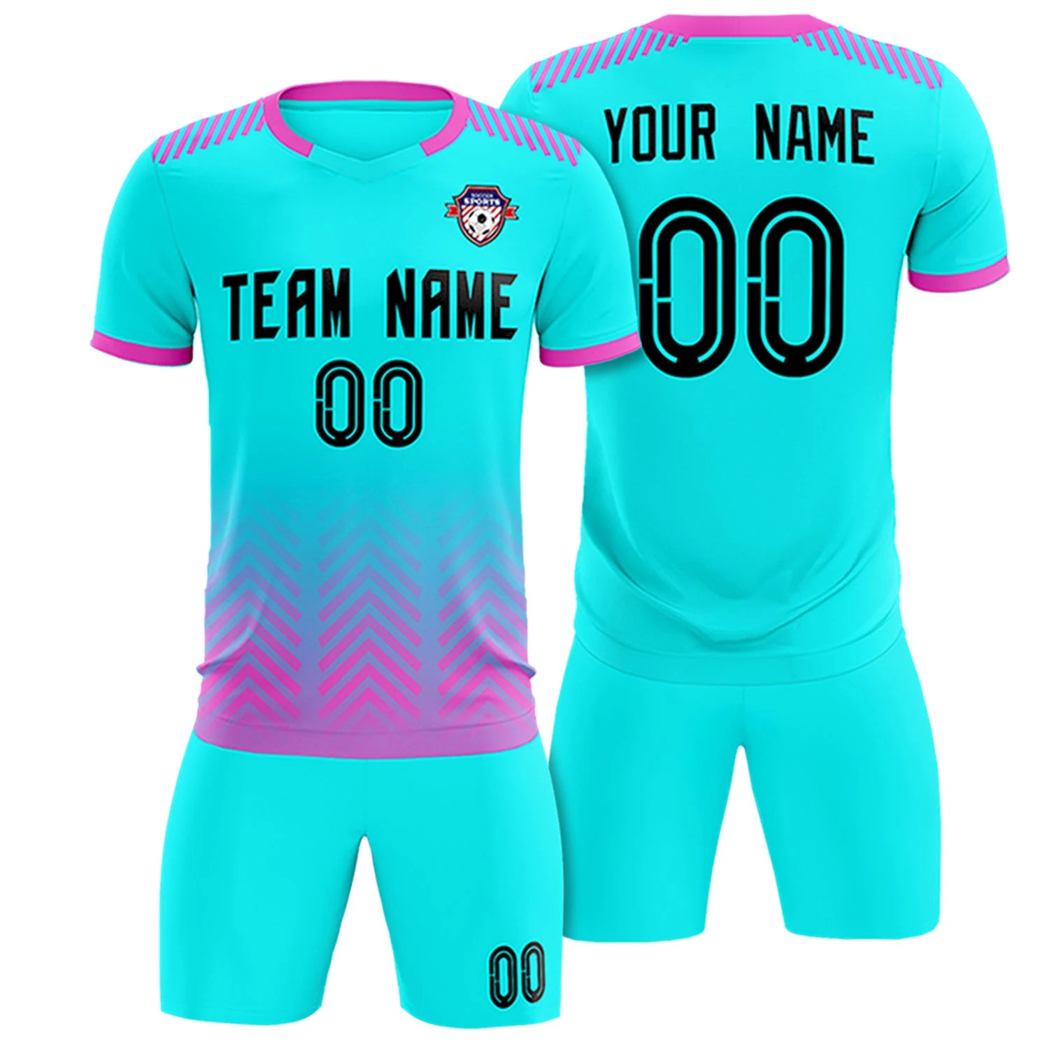 Custom Sky Blue Pink Printing Sportswear Soccer Sets Jersey