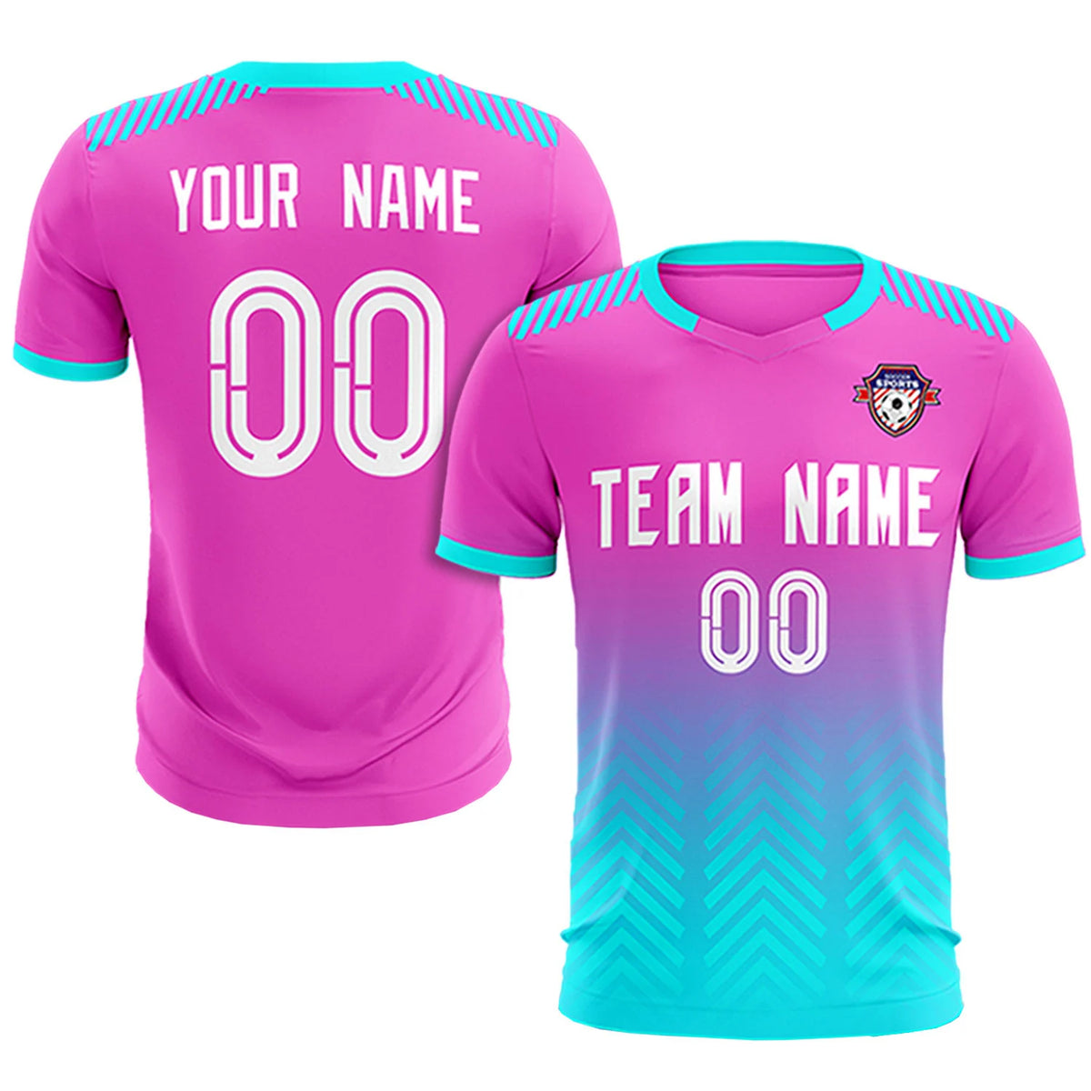 Custom Pink Sky Blue Printing Sportswear Soccer Sets Jersey