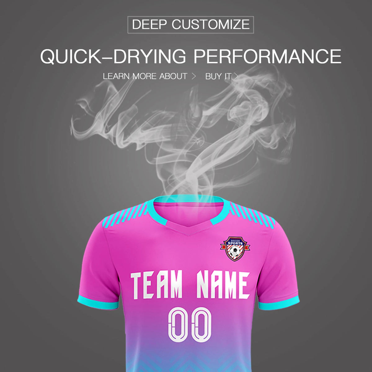 Custom Pink Sky Blue Printing Sportswear Soccer Sets Jersey