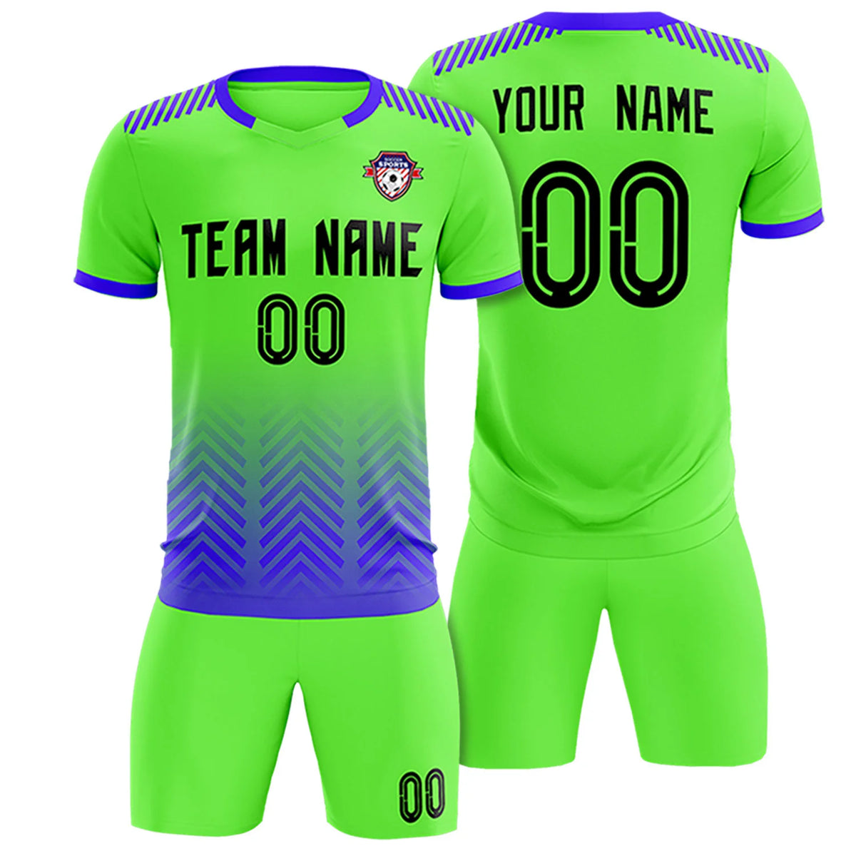 Custom Neon Green Royal Blue Printing Sportswear Soccer Sets Jersey