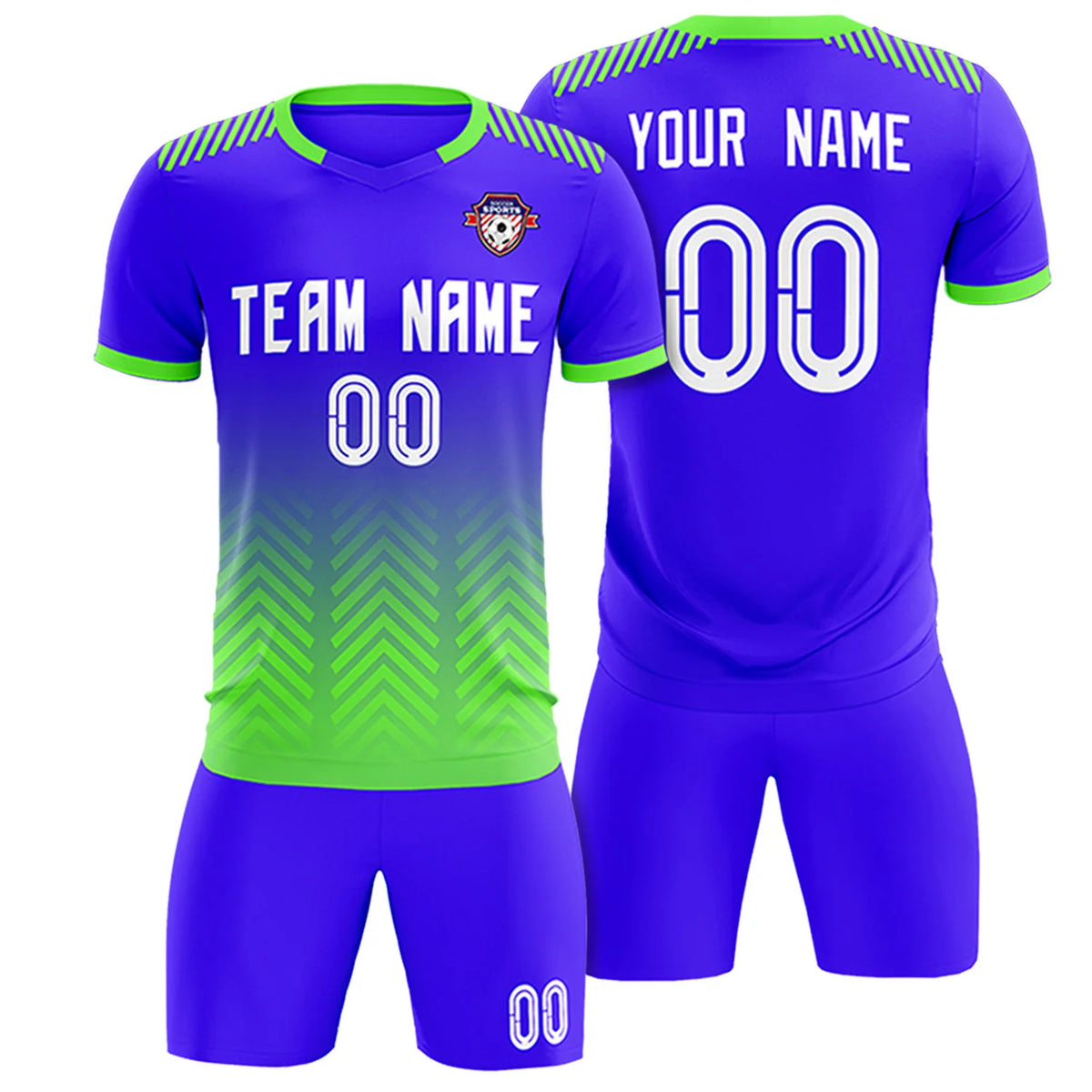 Custom Royal Blue Neon Green Printing Sportswear Soccer Sets Jersey