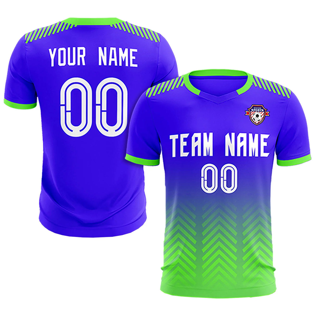 Custom Royal Blue Neon Green Printing Sportswear Soccer Sets Jersey