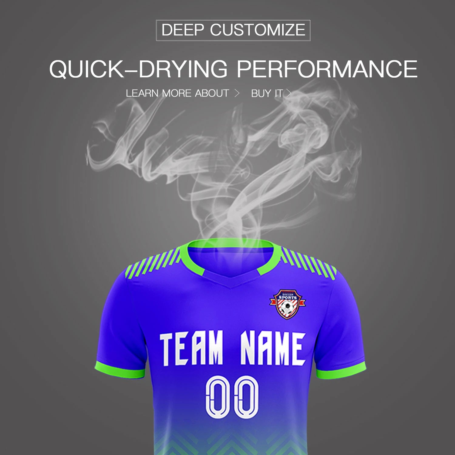 Custom Royal Blue Neon Green Printing Sportswear Soccer Sets Jersey