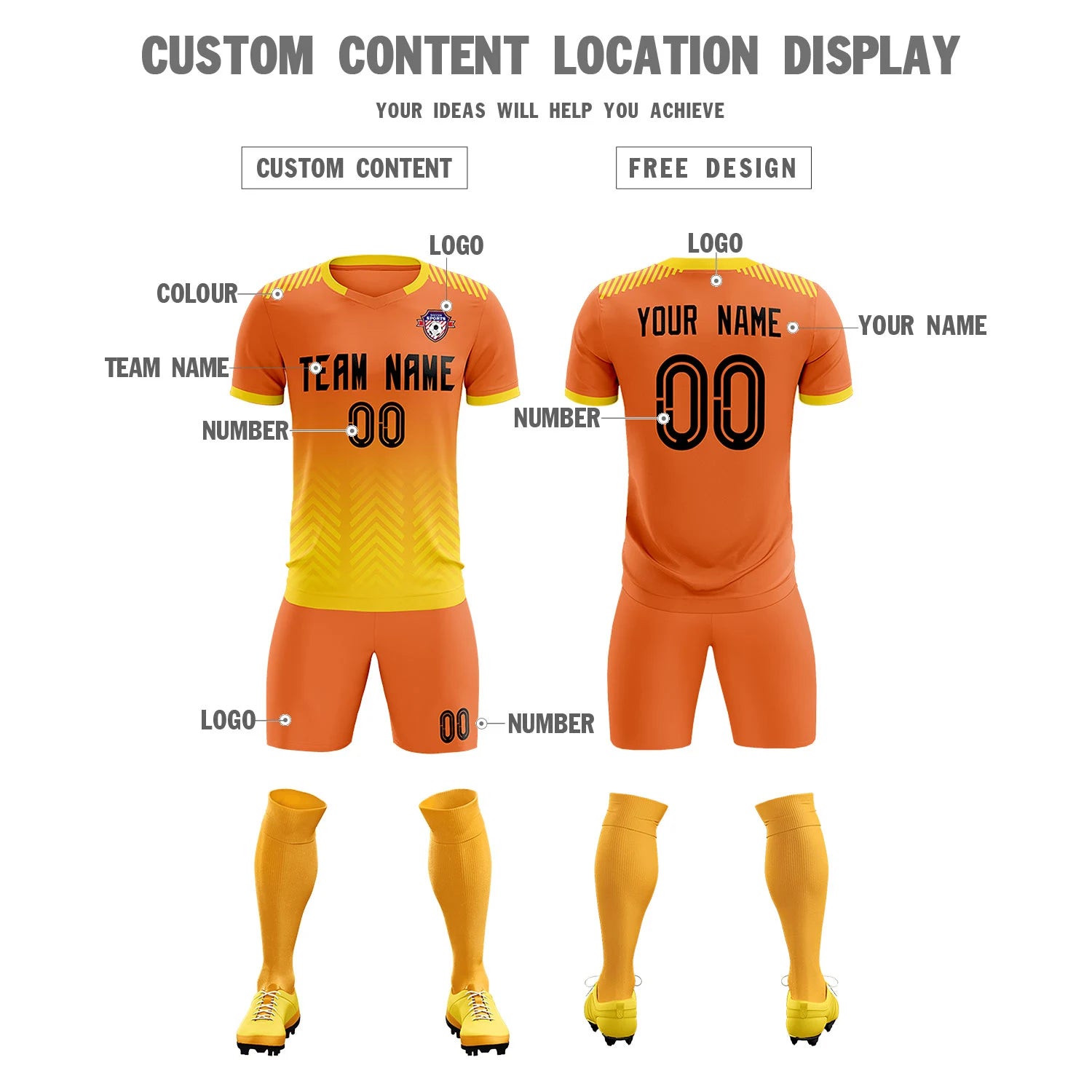 Custom Orange Gold01 Printing Sportswear Soccer Sets Jersey