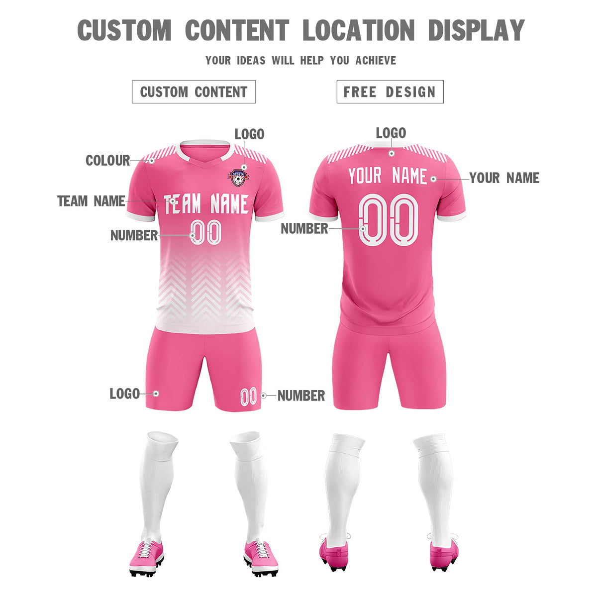 Custom Pink White Printing Sportswear Soccer Sets Jersey