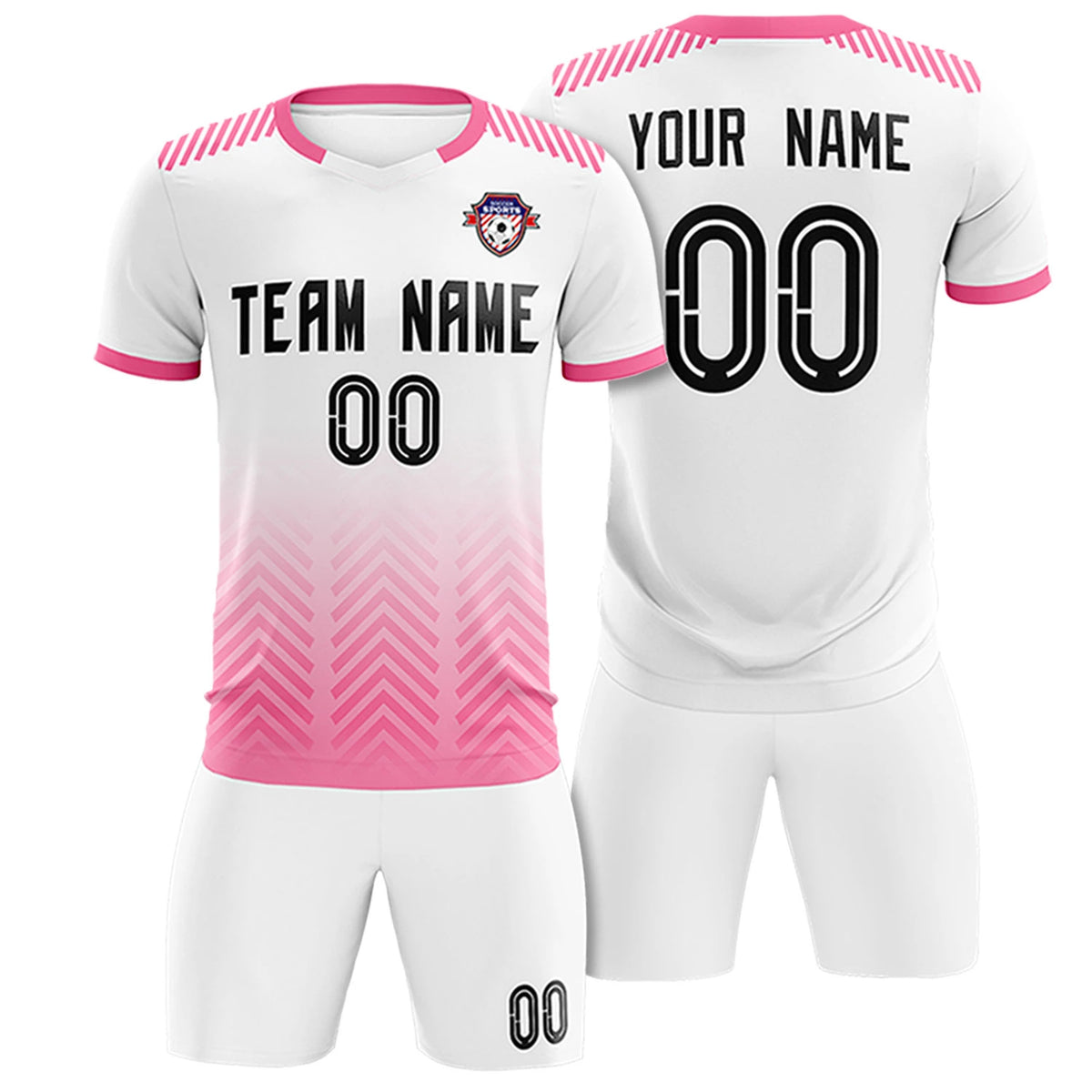 Custom White Pink Printing Sportswear Soccer Sets Jersey