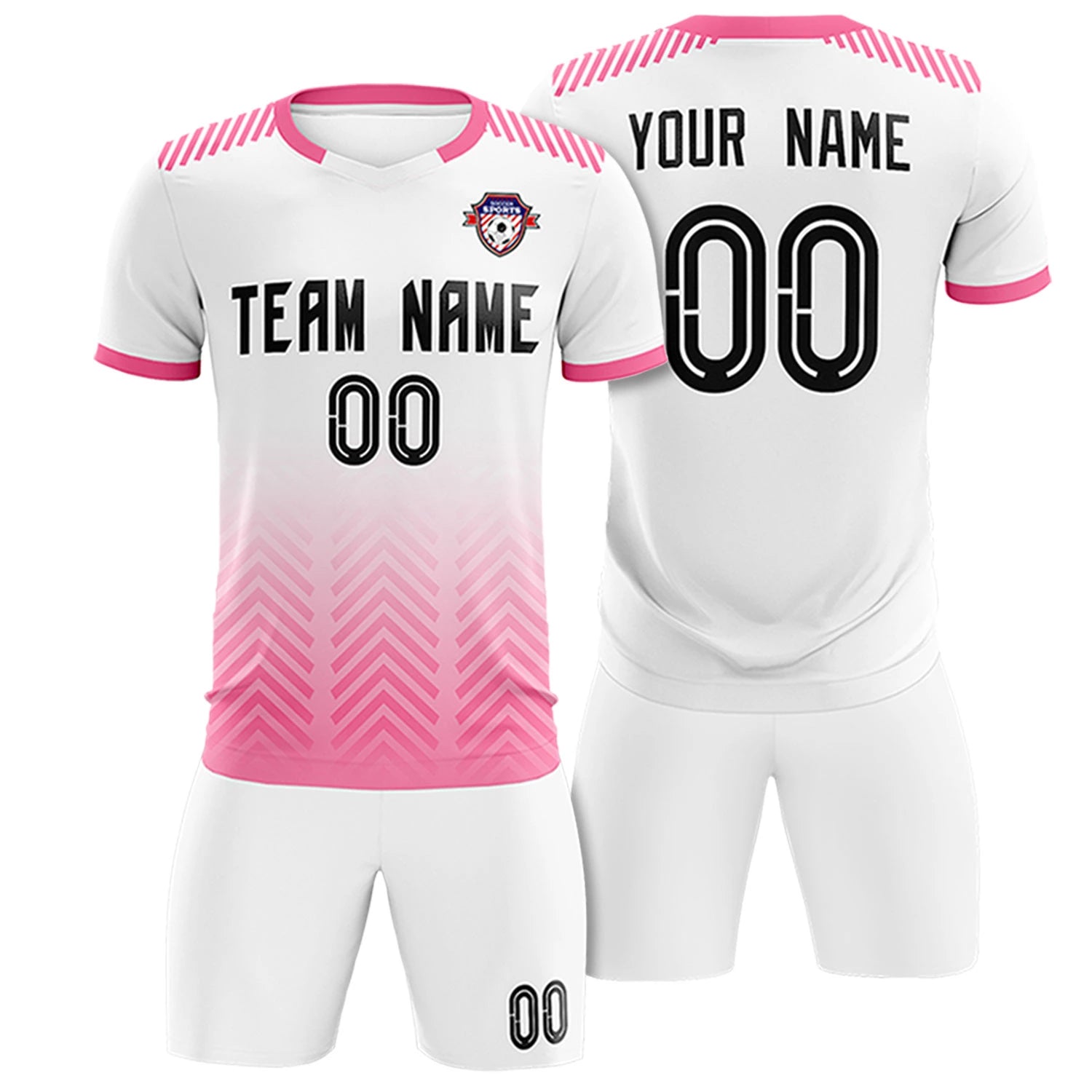 Custom White Pink Printing Sportswear Soccer Sets Jersey