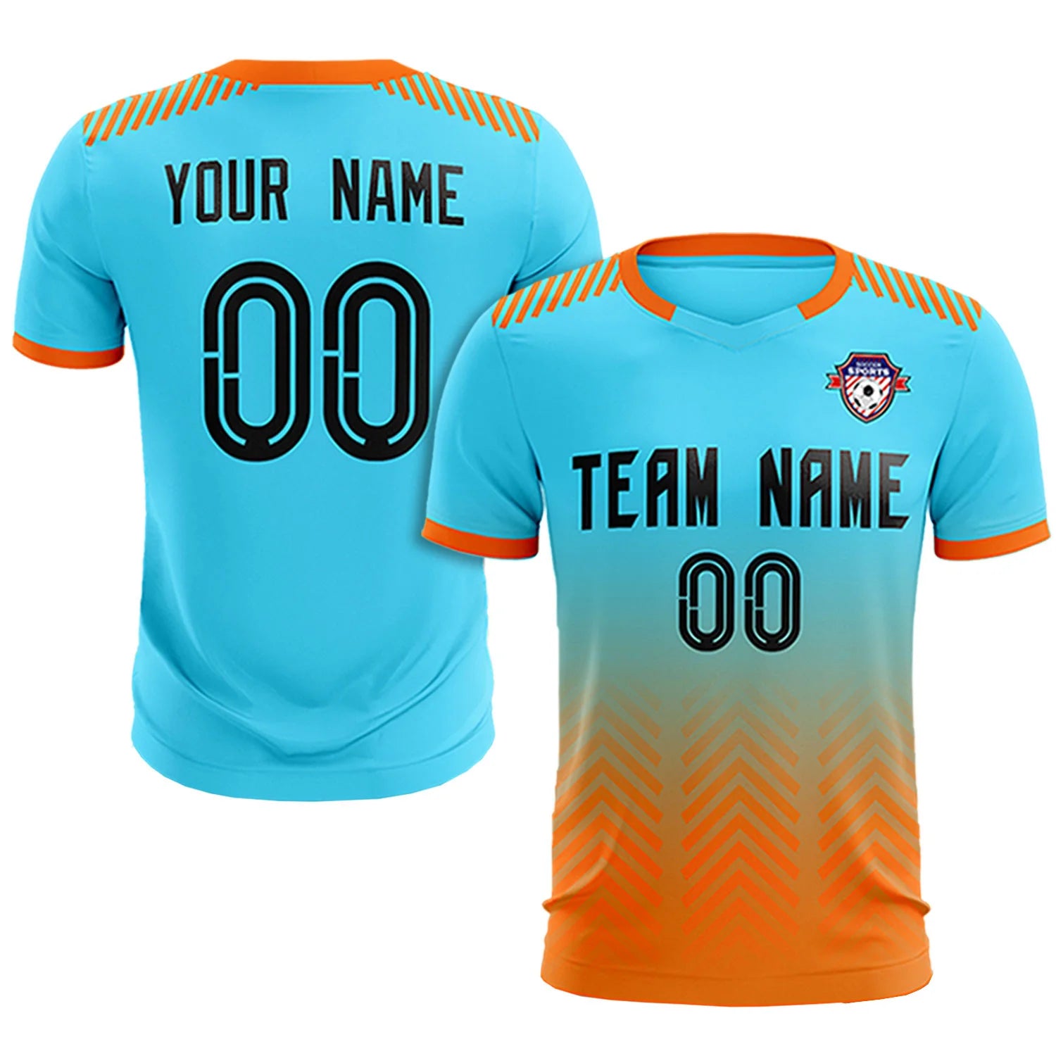 Custom Sky Blue Orange Printing Sportswear Soccer Sets Jersey