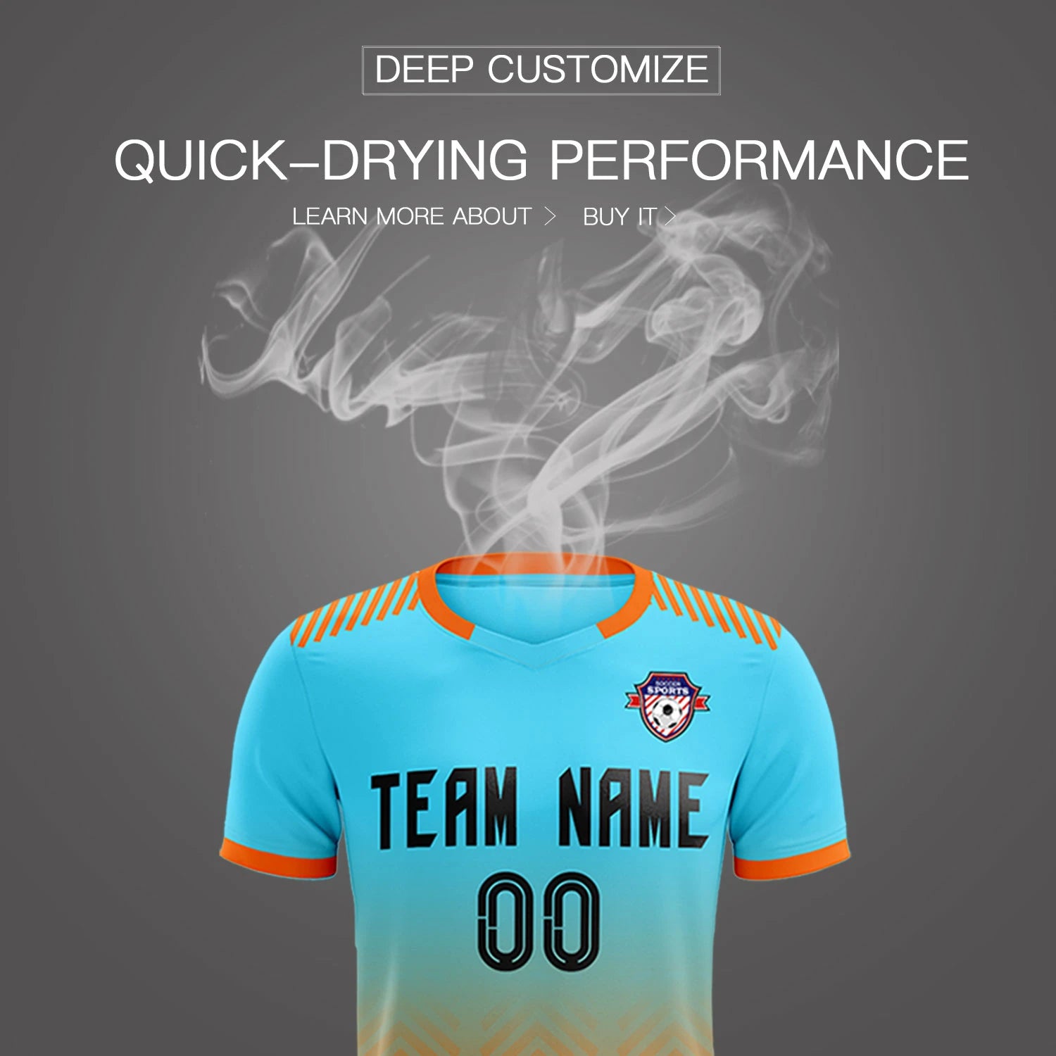 Custom Sky Blue Orange Printing Sportswear Soccer Sets Jersey
