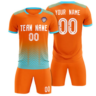 Custom Orange Sky Blue Printing Sportswear Soccer Sets Jersey - Style 1