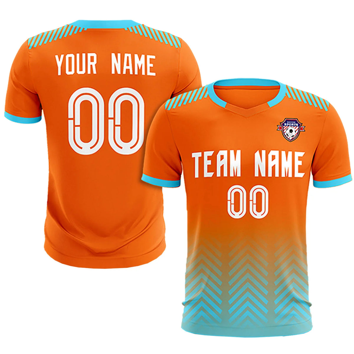 Custom Orange Sky Blue Printing Sportswear Soccer Sets Jersey