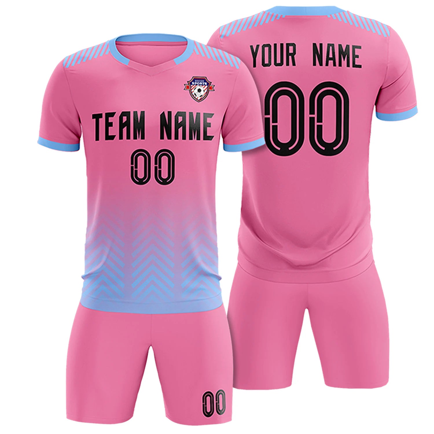 Custom Pink Light Blue Printing Sportswear Soccer Sets Jersey