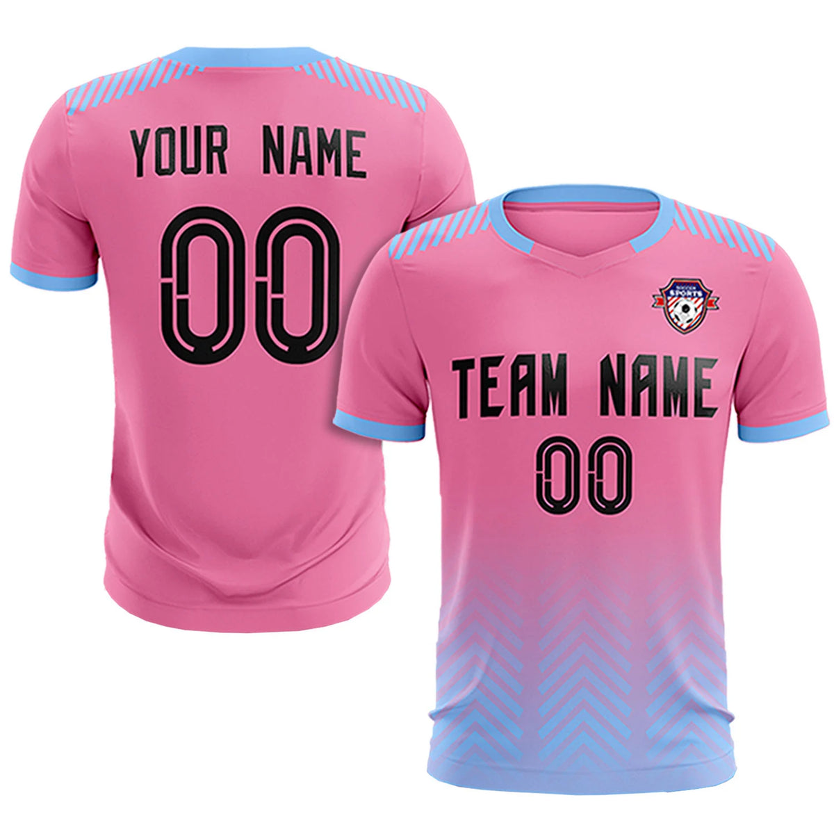 Custom Pink Light Blue Printing Sportswear Soccer Sets Jersey