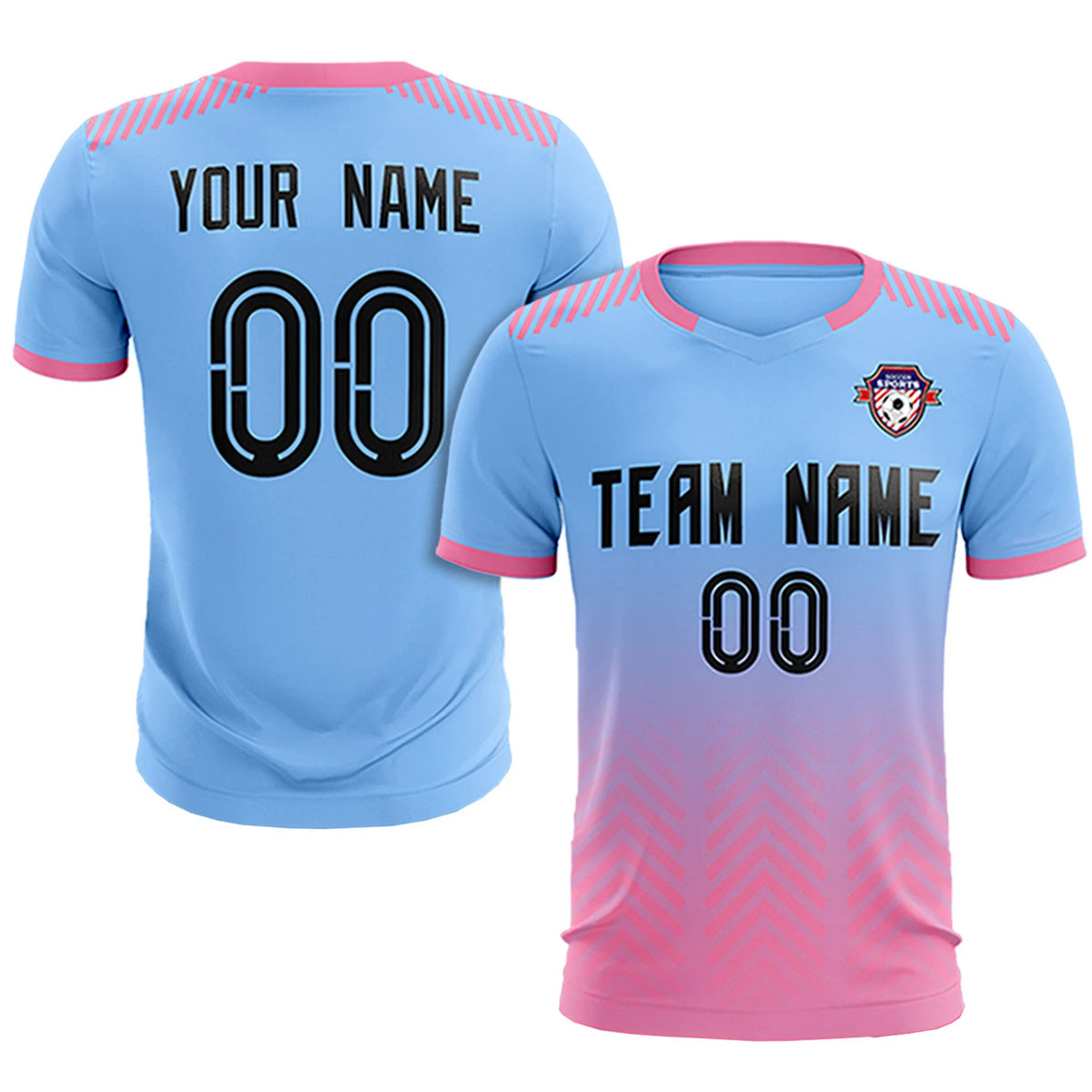 Custom Light Blue Pink Printing Sportswear Soccer Sets Jersey