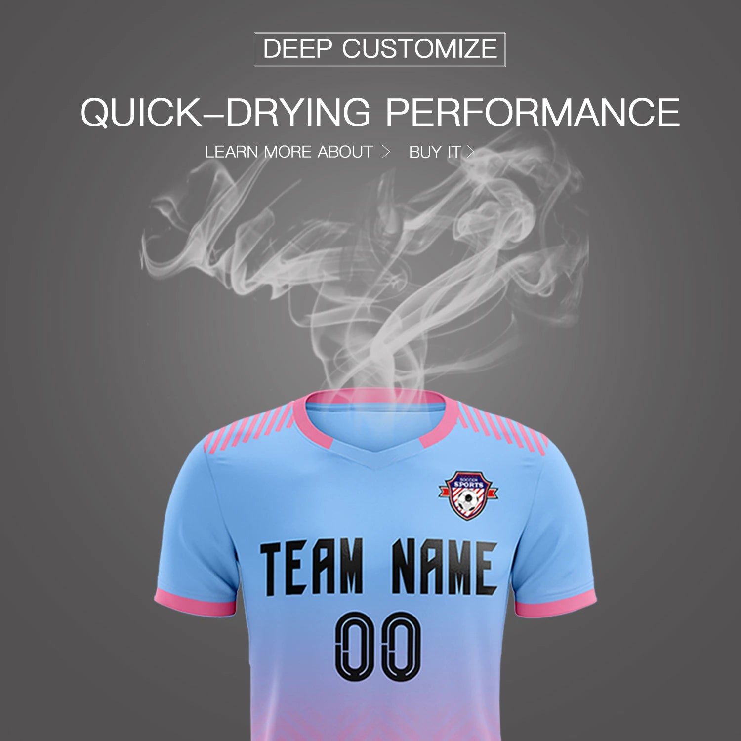 Custom Light Blue Pink Printing Sportswear Soccer Sets Jersey