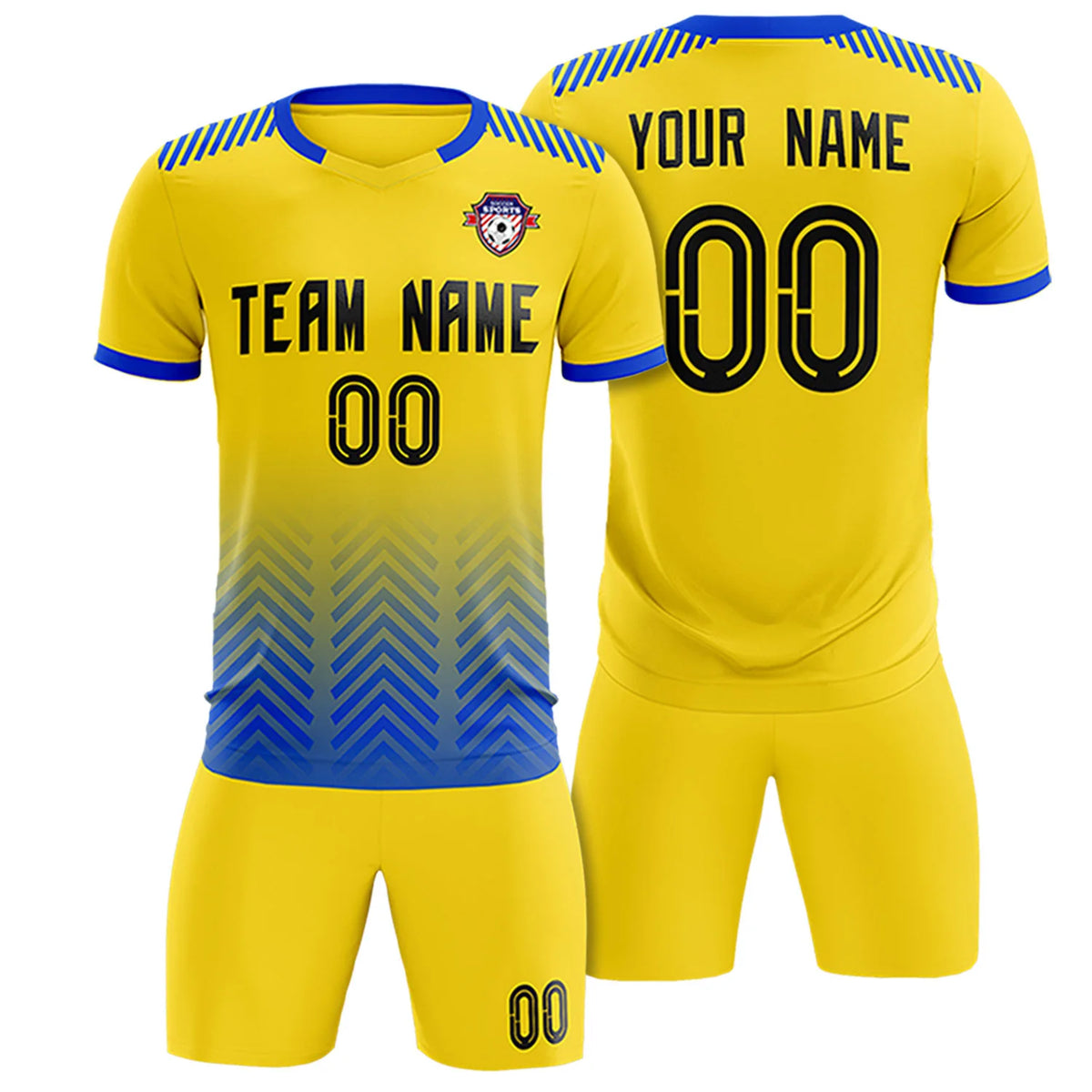 Custom Gold01 Royal Blue Printing Sportswear Soccer Sets Jersey