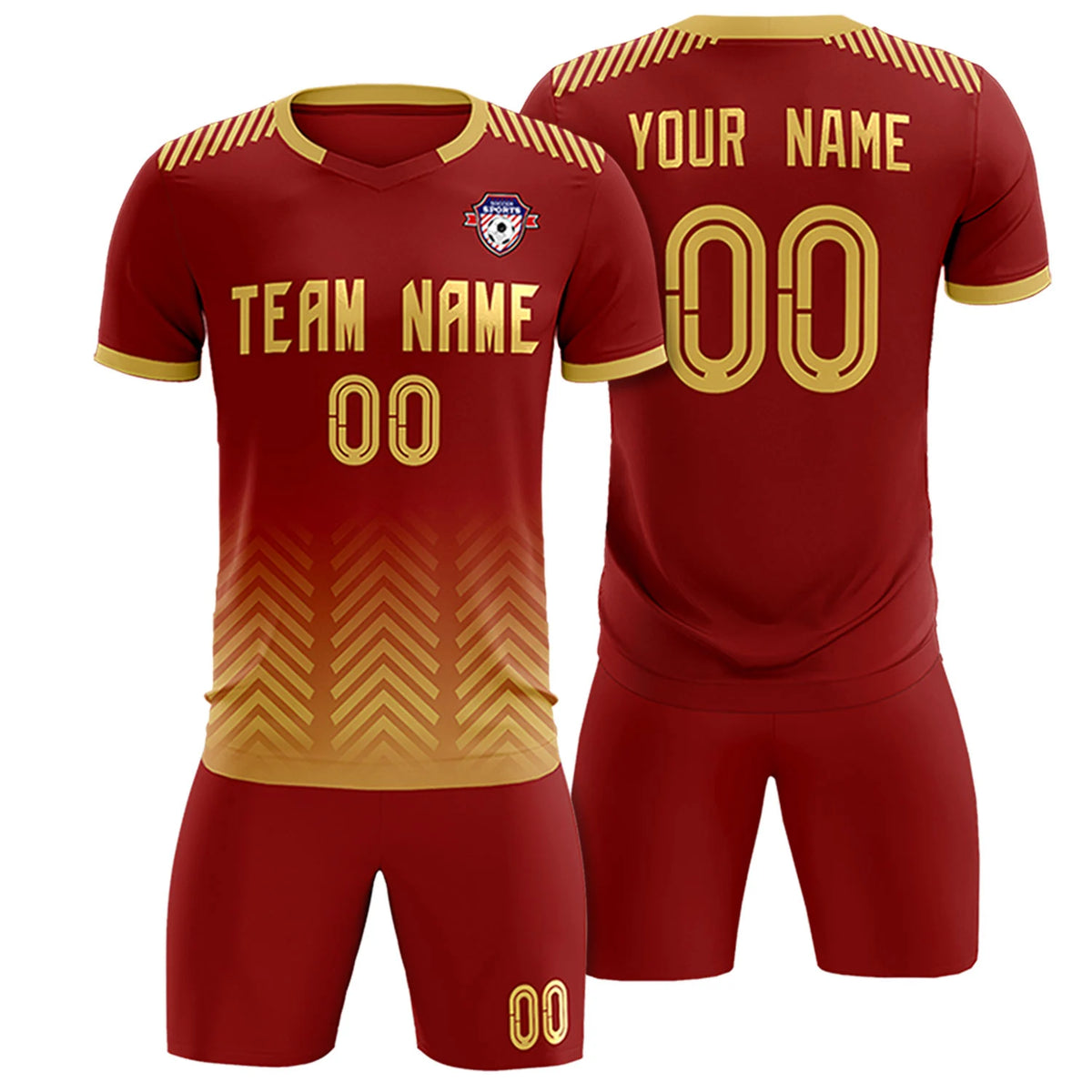 Custom Crimson Khaki Printing Sportswear Soccer Sets Jersey