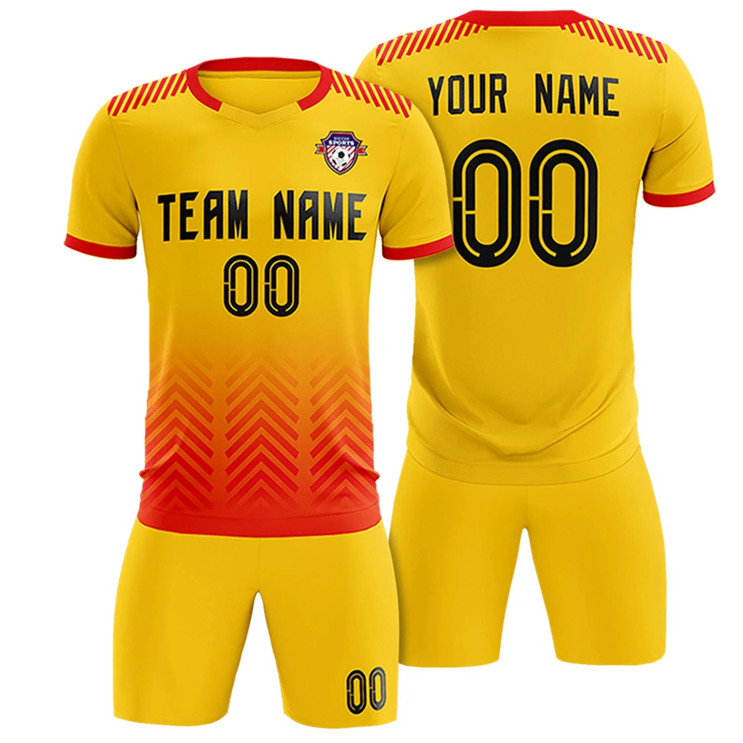 Custom Gold01 Red Printing Sportswear Soccer Sets Jersey