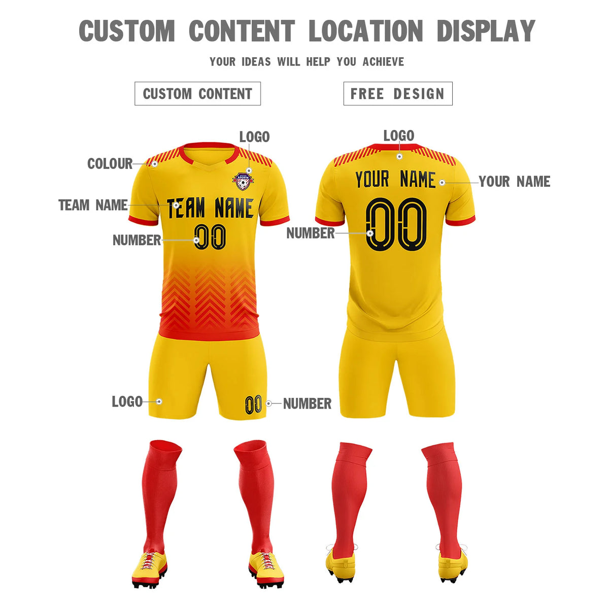 Custom Gold01 Red Printing Sportswear Soccer Sets Jersey