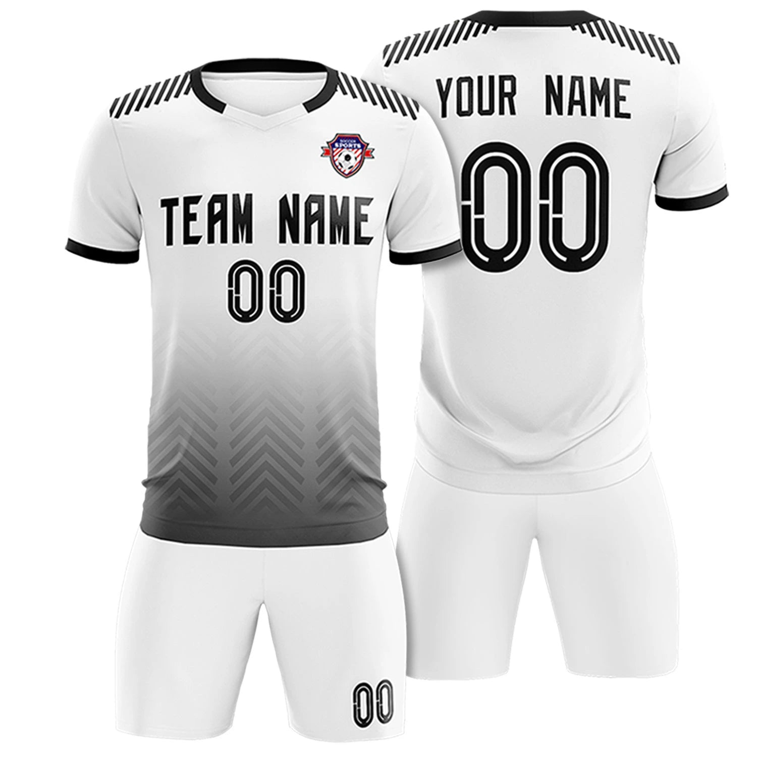 Custom White Black Printing Sportswear Soccer Sets Jersey
