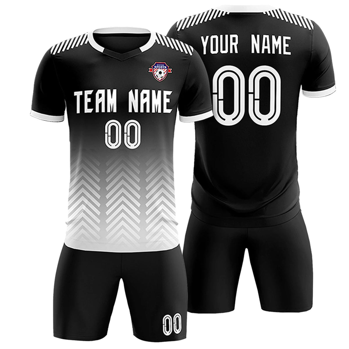 Custom Black White Printing Sportswear Soccer Sets Jersey