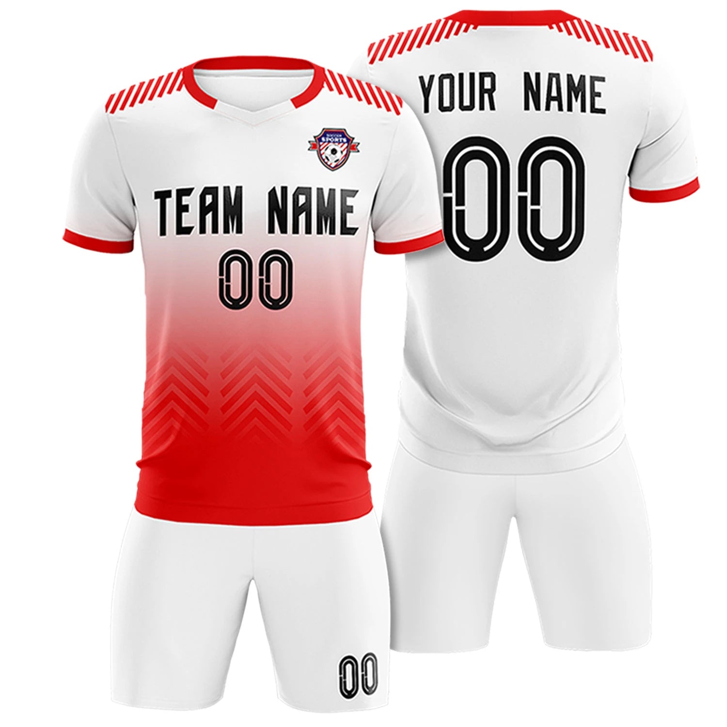 Custom White Red Printing Sportswear Soccer Sets Jersey