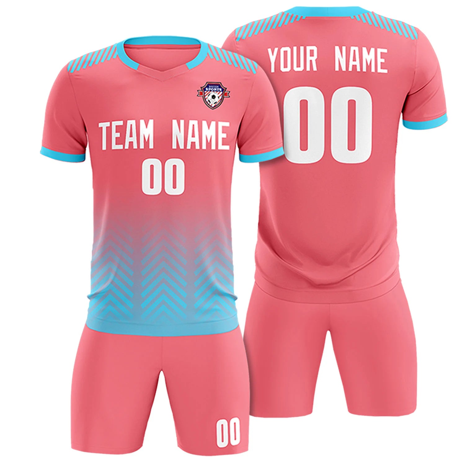 Custom Light Pink Sky Blue Printing Sportswear Soccer Sets Jersey