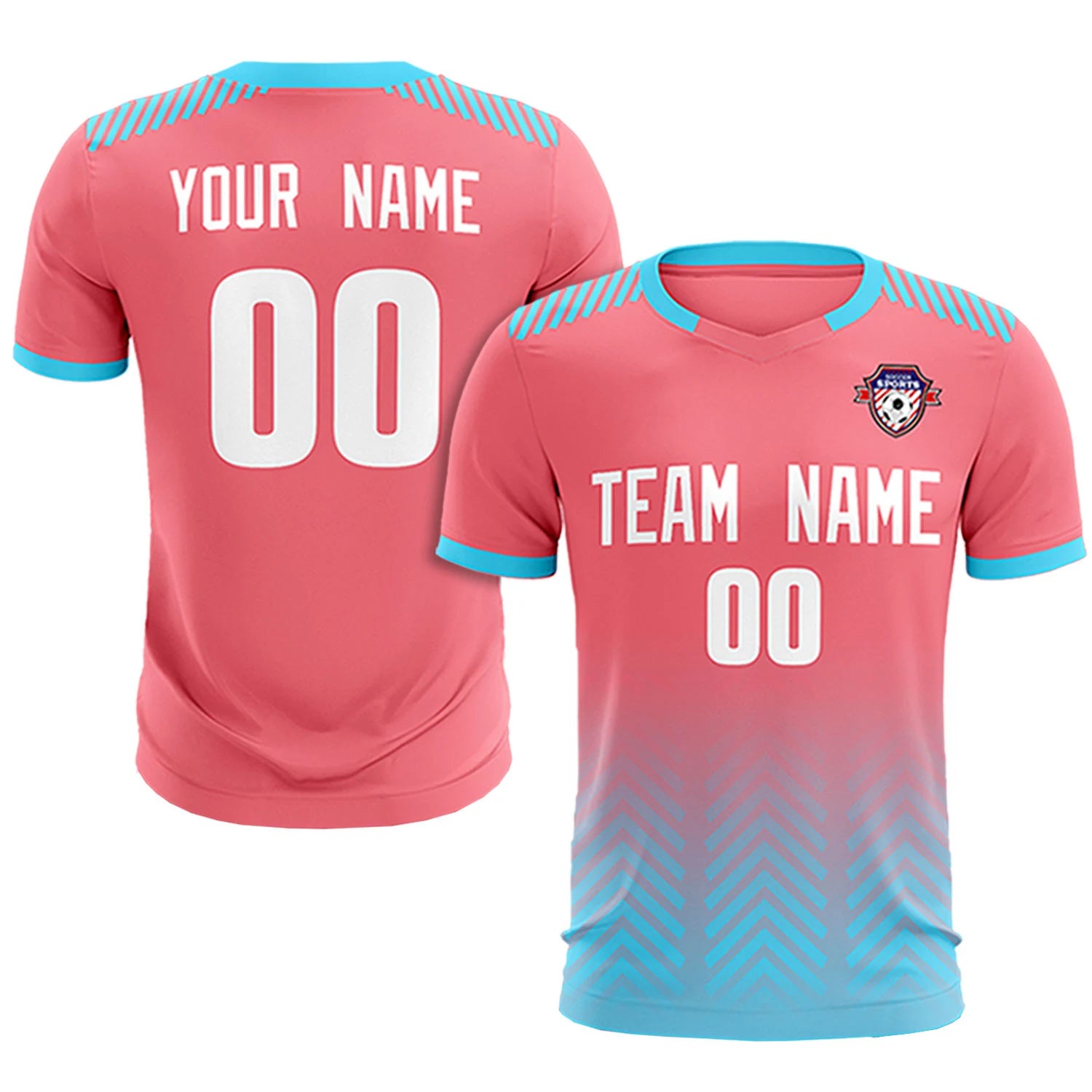 Custom Light Pink Sky Blue Printing Sportswear Soccer Sets Jersey