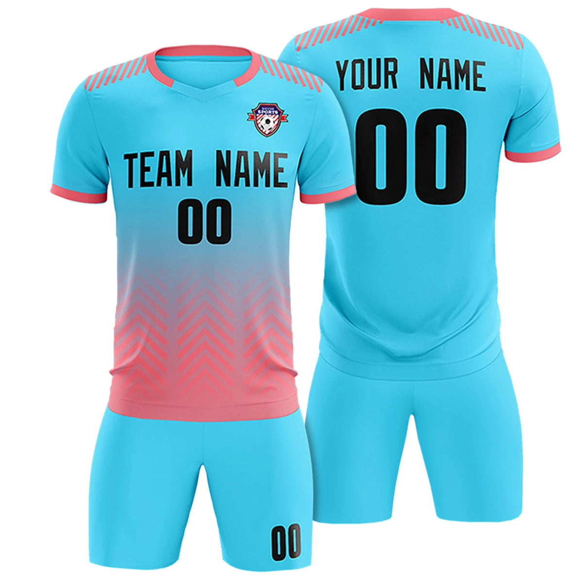 Custom Sky Blue Light Pink Printing Sportswear Soccer Sets Jersey