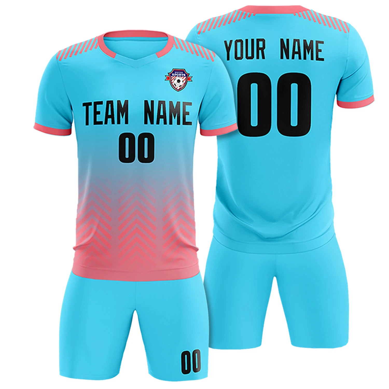 Custom Sky Blue Light Pink Printing Sportswear Soccer Sets Jersey