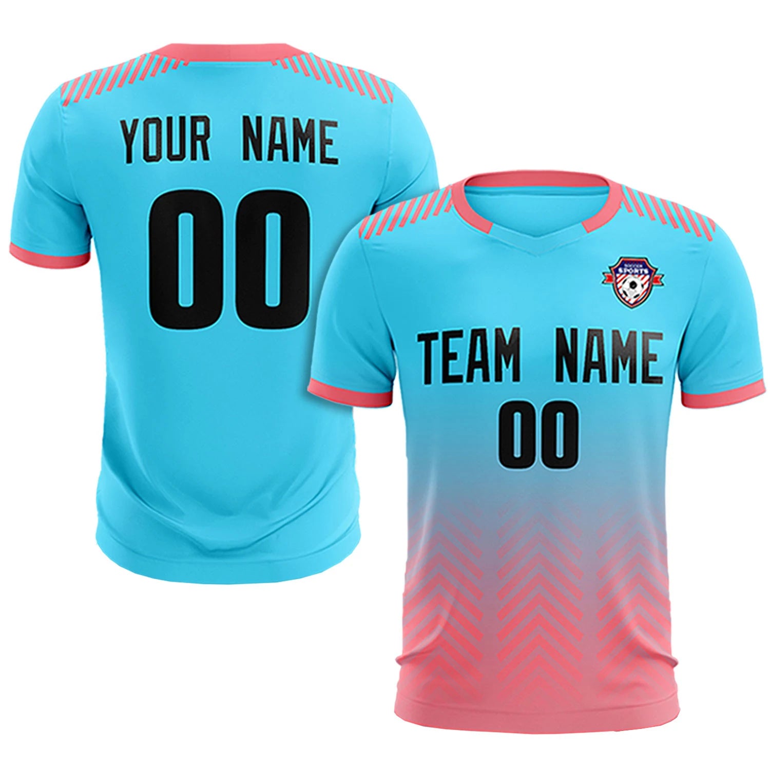 Custom Sky Blue Light Pink Printing Sportswear Soccer Sets Jersey