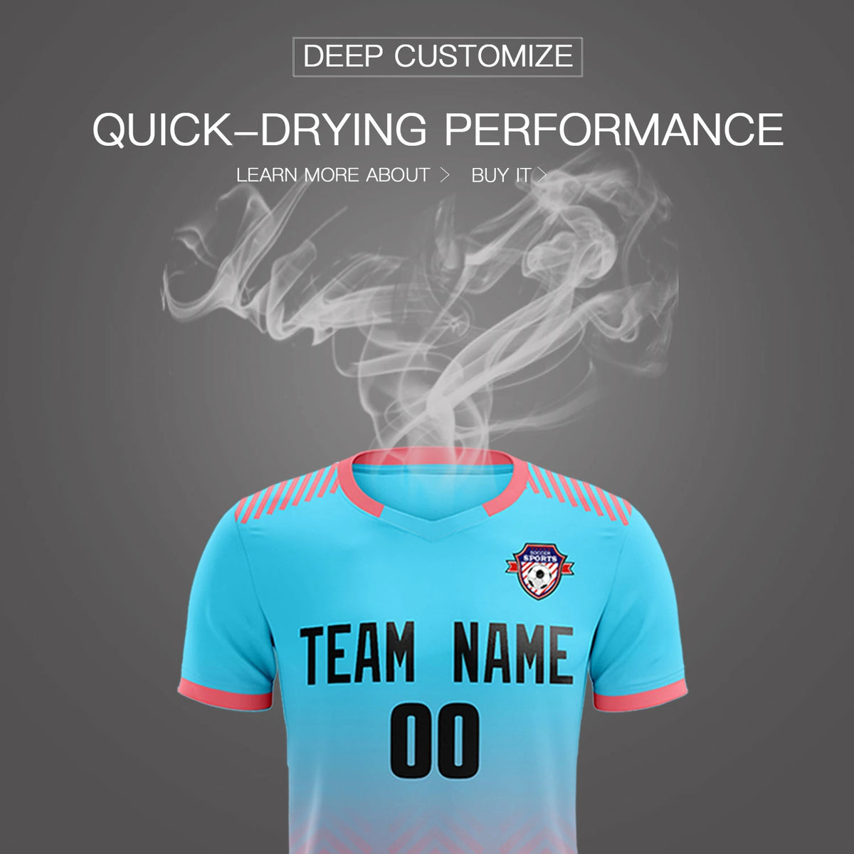 Custom Sky Blue Light Pink Printing Sportswear Soccer Sets Jersey
